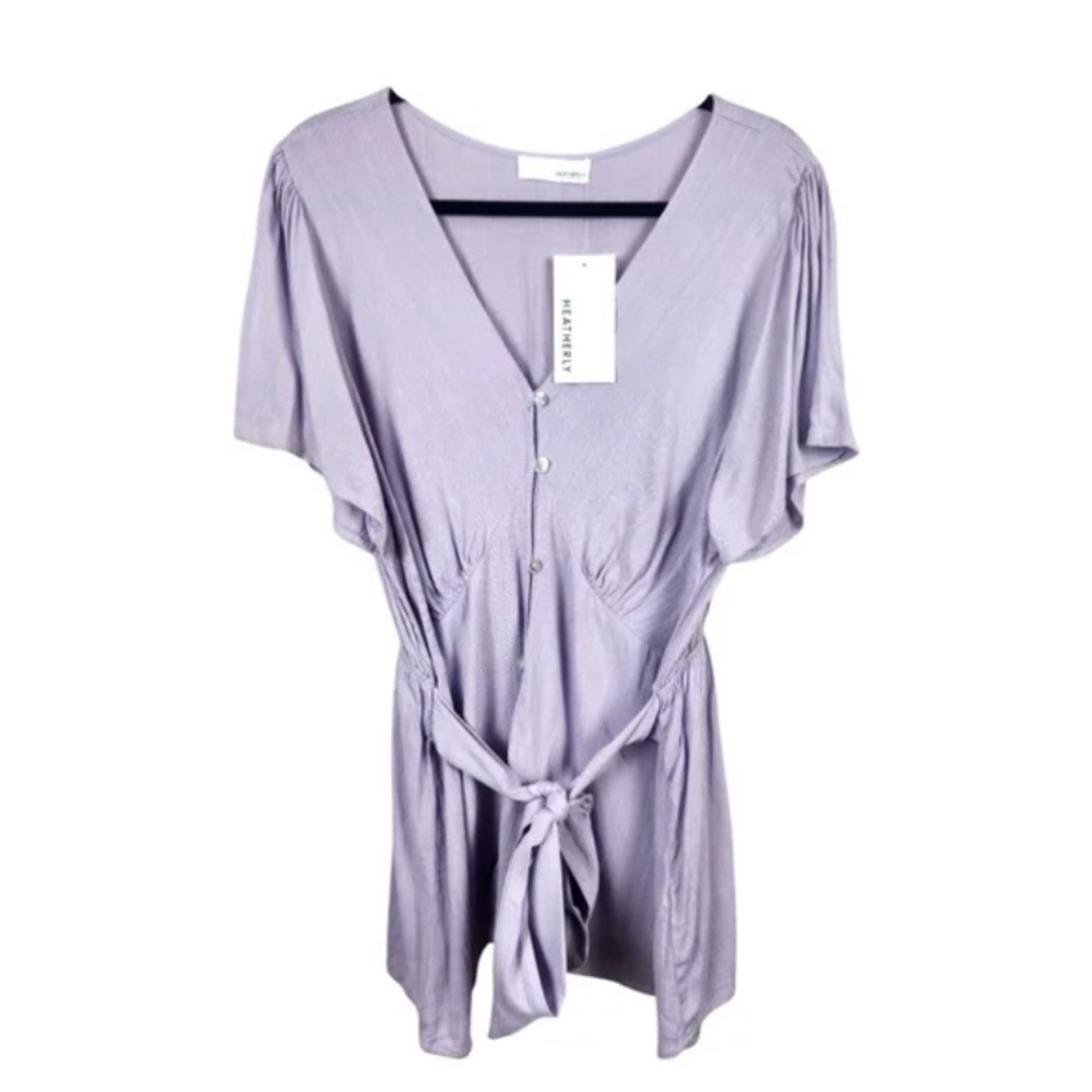 Lavender Heatherly Button-Down with Tie Waist Lavender tie front size 1X NWT